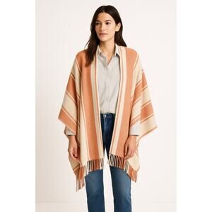 Madewell Twill Stripe Cape Scarf Muted Blush Multi Wrap Shawl Fringe One Size